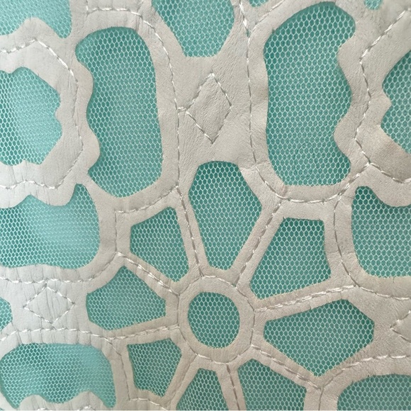 ELISA B. Lace Sleeveless Party Dress Teal Turquoise White Special Occasion Sz 10 - Picture 15 of 16